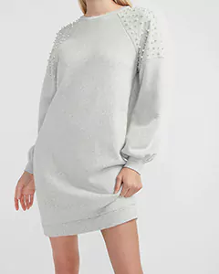 Pearl Embellished Sweatshirt Dress